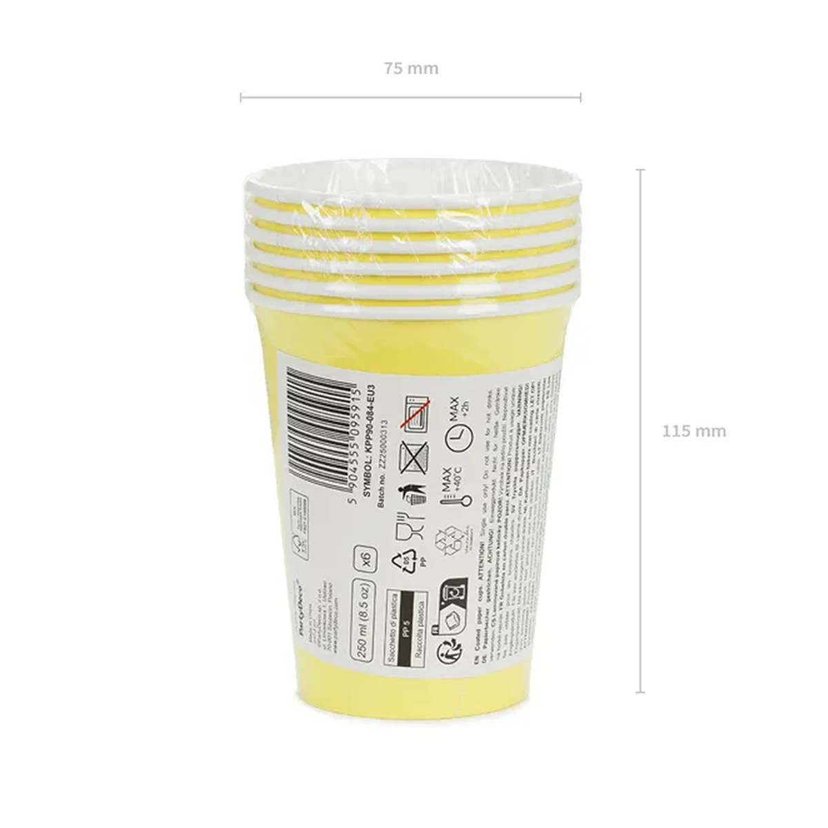 6 Pappbecher  - Gelb - 250ml