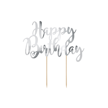 1 Cake Topper - Happy Birthday - Silber