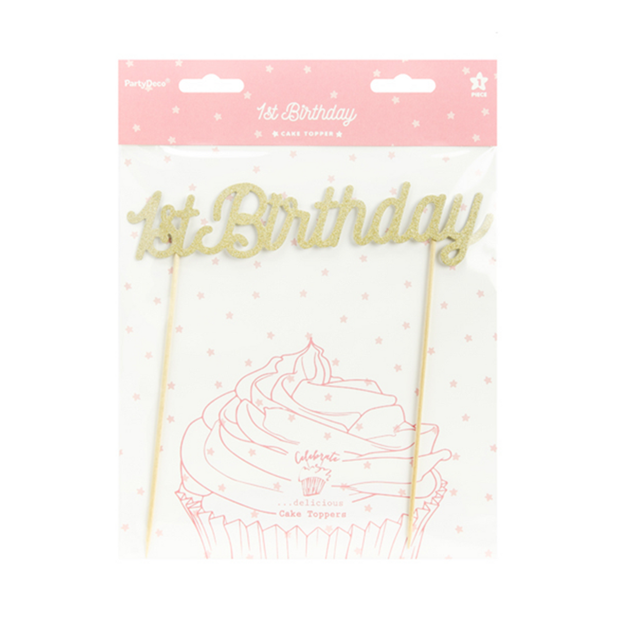 1 Cake Topper - 1st Birthday - Gold