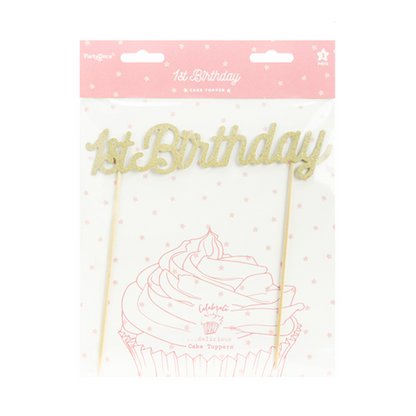 1 Cake Topper - 1st Birthday - Gold