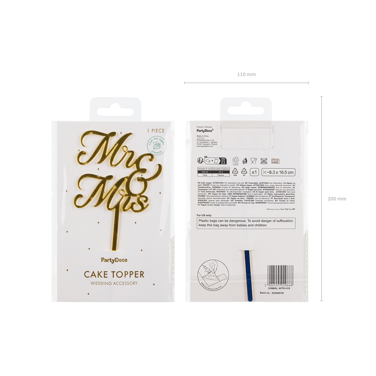 1 Acryl Cake Topper - MR & MRS - Gold