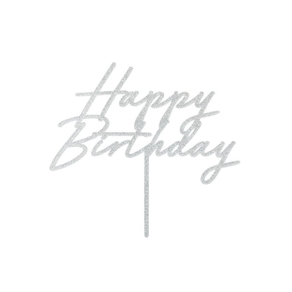 1 Cake Topper - Happy Birthday - Silber Glitter