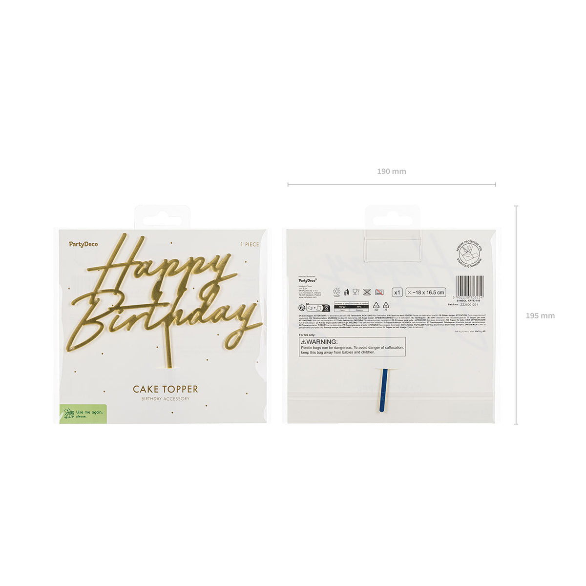1 Cake Topper - Happy Birthday - Gold