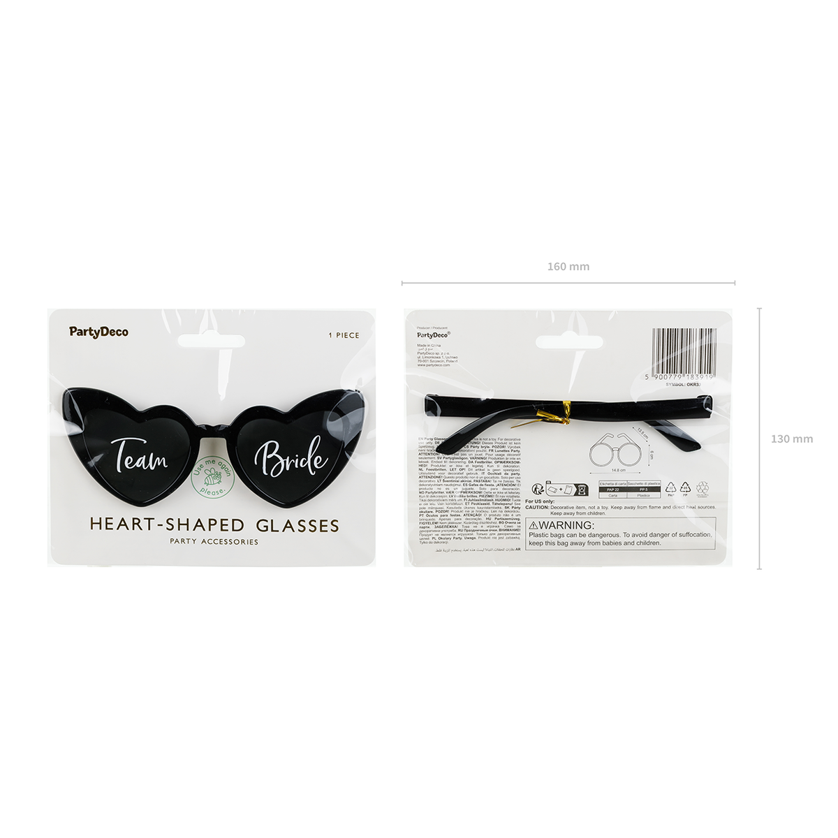 1 Paar - Herzförmige Brille - Team Bride - Schwarz