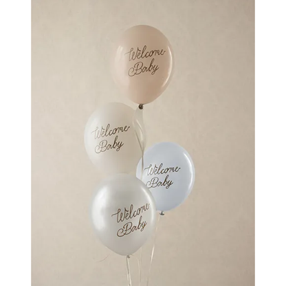 6 Motivballons - Ø 30 cm - Welcome Baby - Blau Mix