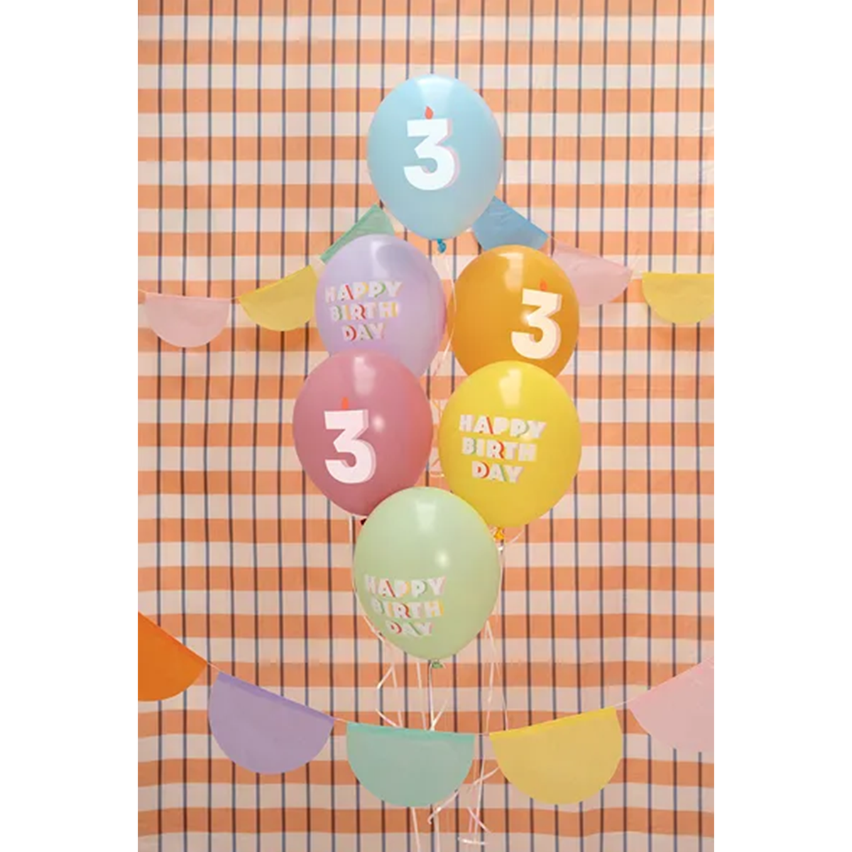 6 Motivballons - Ø 30 cm - Happy Birthday 3 - Mix