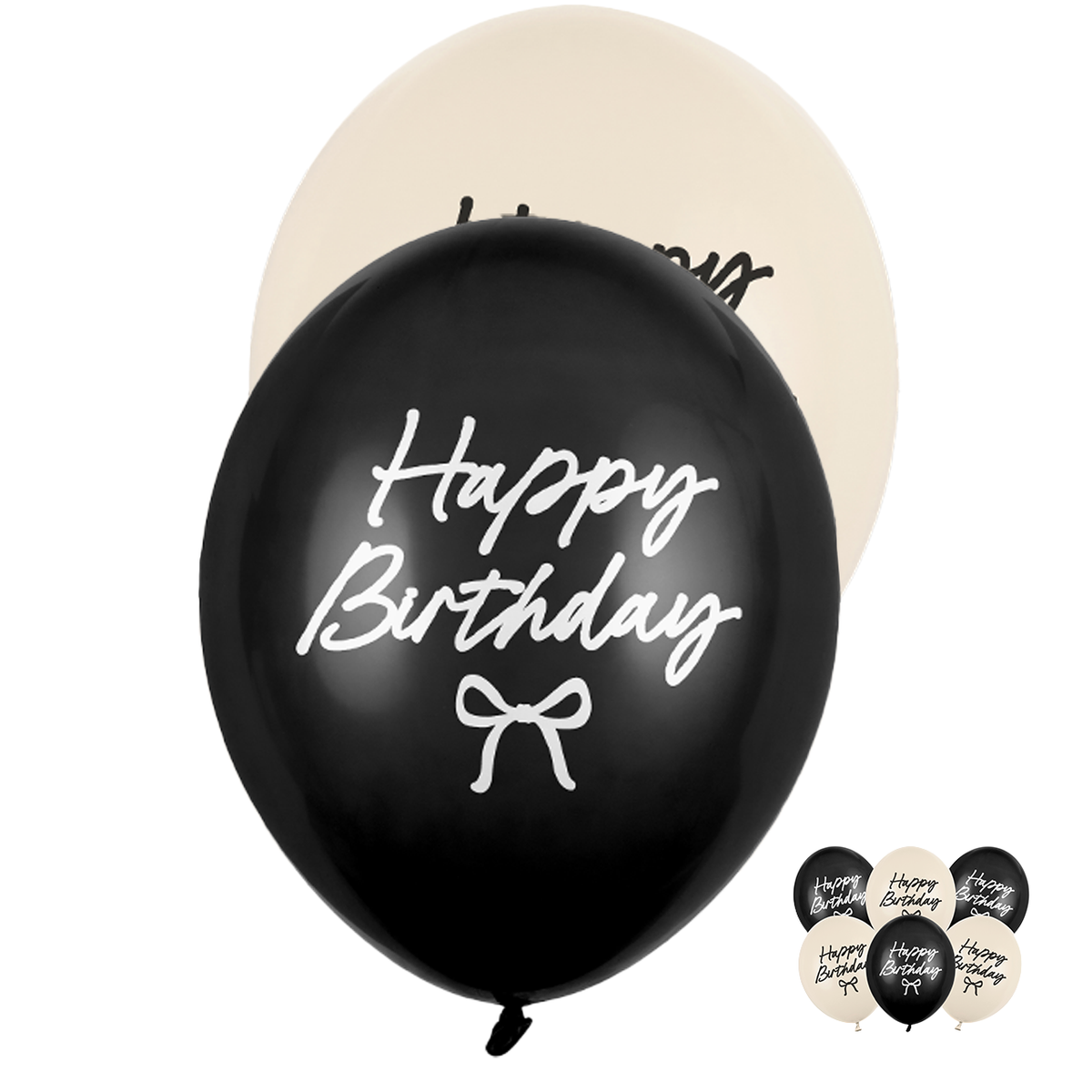 6 Motivballon - Happy Birthday Schleifen - 30cm