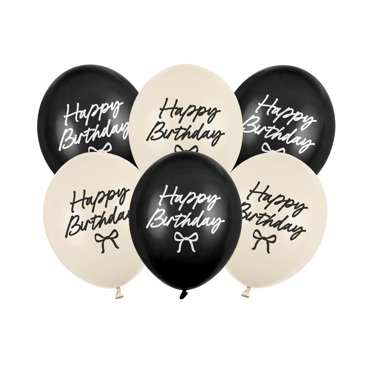 6 Motivballon - Happy Birthday Schleifen - 30cm
