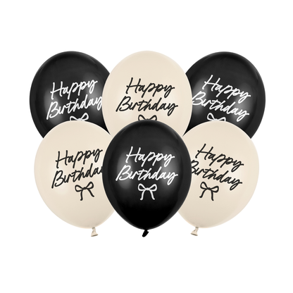 6 Motivballon - Happy Birthday Schleifen - 30cm
