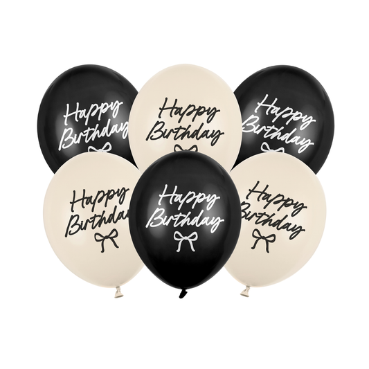 6 Motivballon - Happy Birthday Schleifen - 30cm