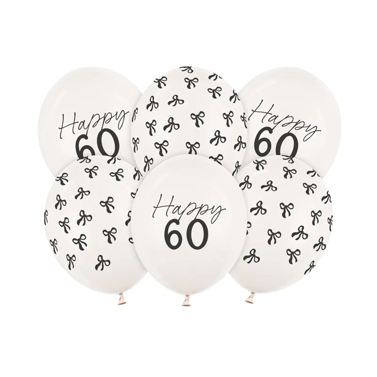 6 Motivballons - Ø 30 cm - Happy Birthday 60 - Pastell Off-White