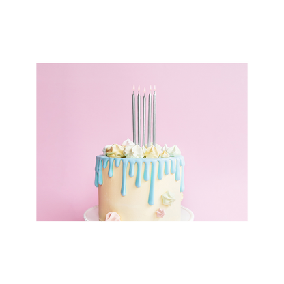 12 Kuchenkerzen XL mit Halterung - Silber