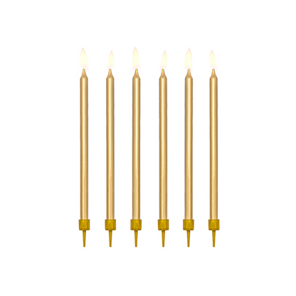 12 Kuchenkerzen XL mit Halterung - Gold