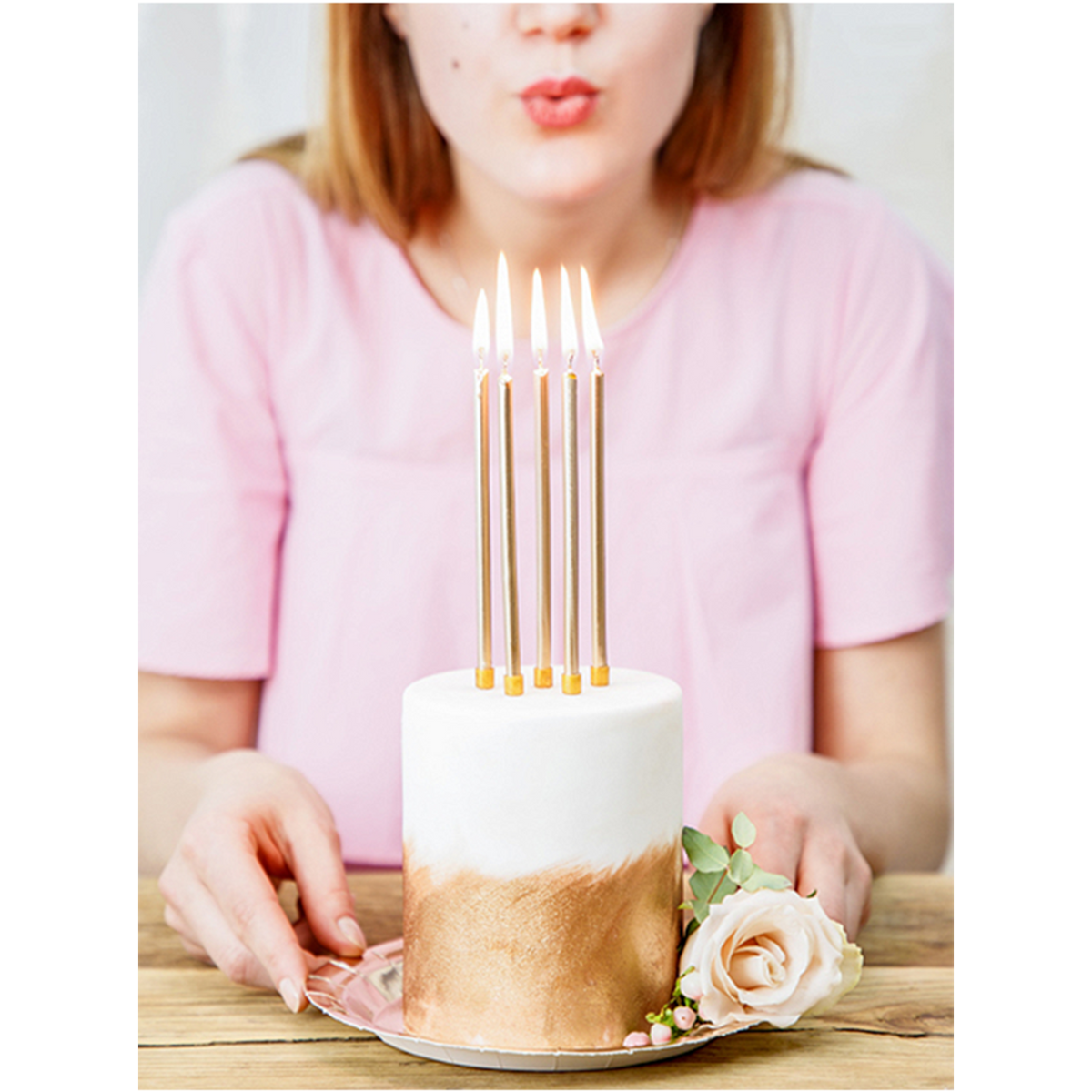 12 Kuchenkerzen XL mit Halterung - Gold