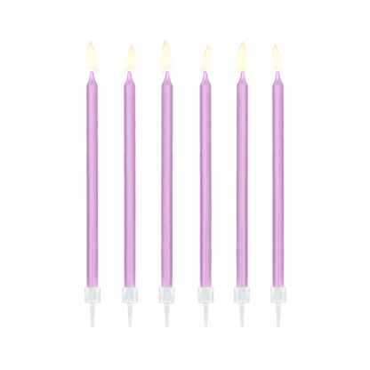 12 Kuchenkerzen XL mit Halterung - Lavendel