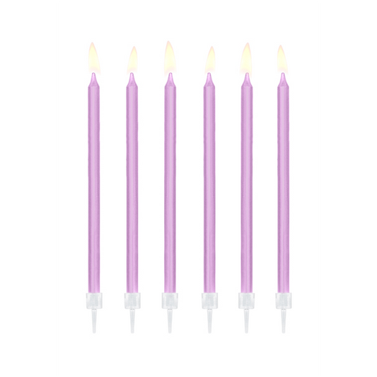 12 Kuchenkerzen XL mit Halterung - Lavendel