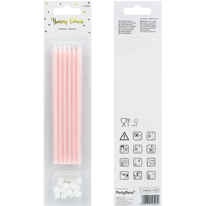 12 Kuchenkerzen XL mit Halterung - Rosa