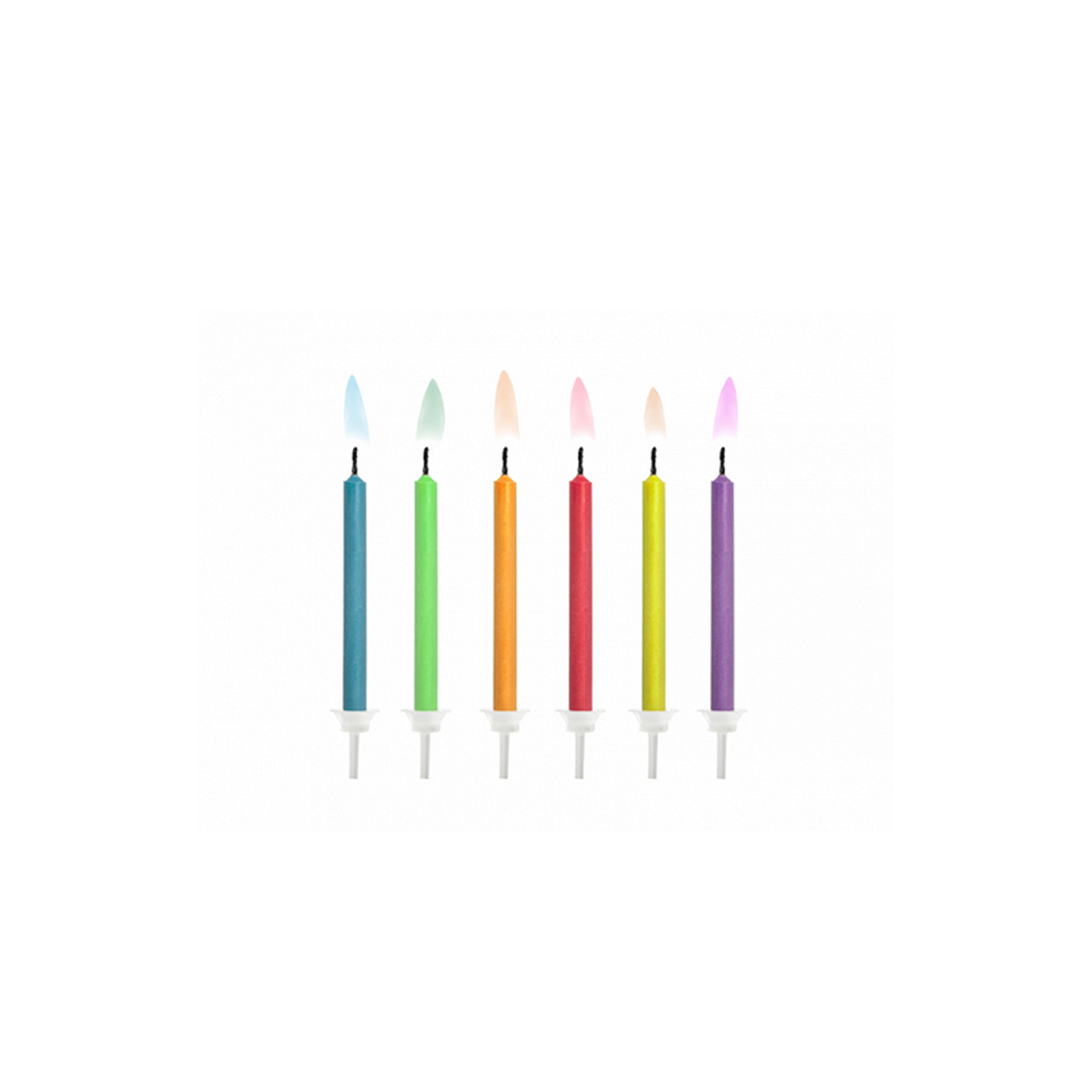 6 Kuchenkerzen mit Halterung - Bunt - Colored Flames