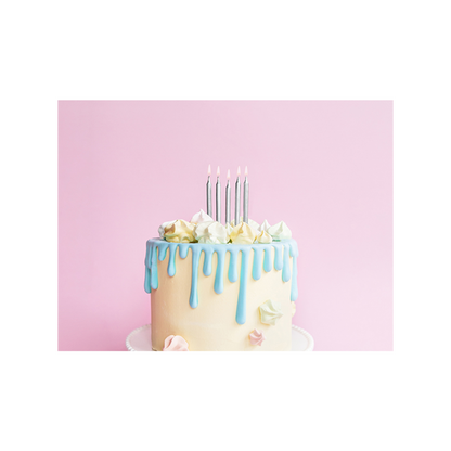 6 Kuchenkerzen mit Halterung - Silber