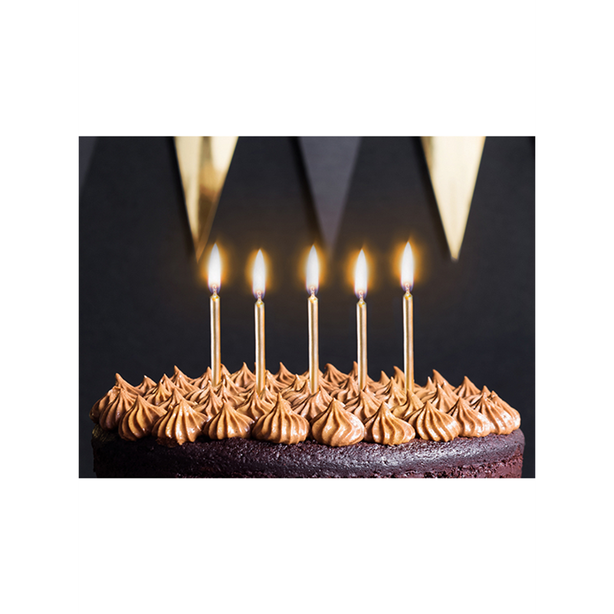 6 Kuchenkerzen mit Halterung - Gold