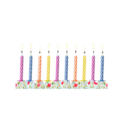 10 Kuchenkerzen mit Halterung - Bunt