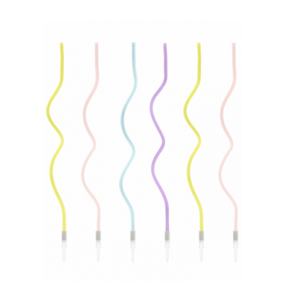 8 Kuchenkerzen XL mit Halterung - Curly - Bunt