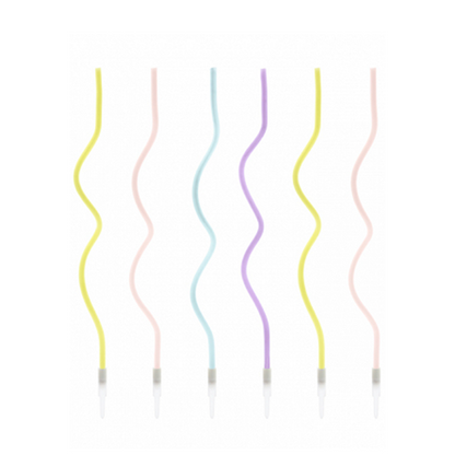 8 Kuchenkerzen XL mit Halterung - Curly - Bunt