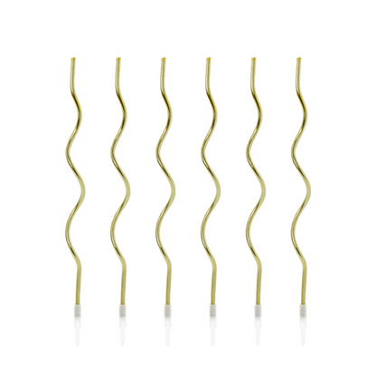8 Kuchenkerzen XL mit Halterung - Curly - Gold