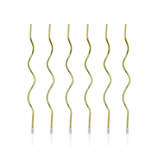 8 Kuchenkerzen XL mit Halterung - Curly - Gold