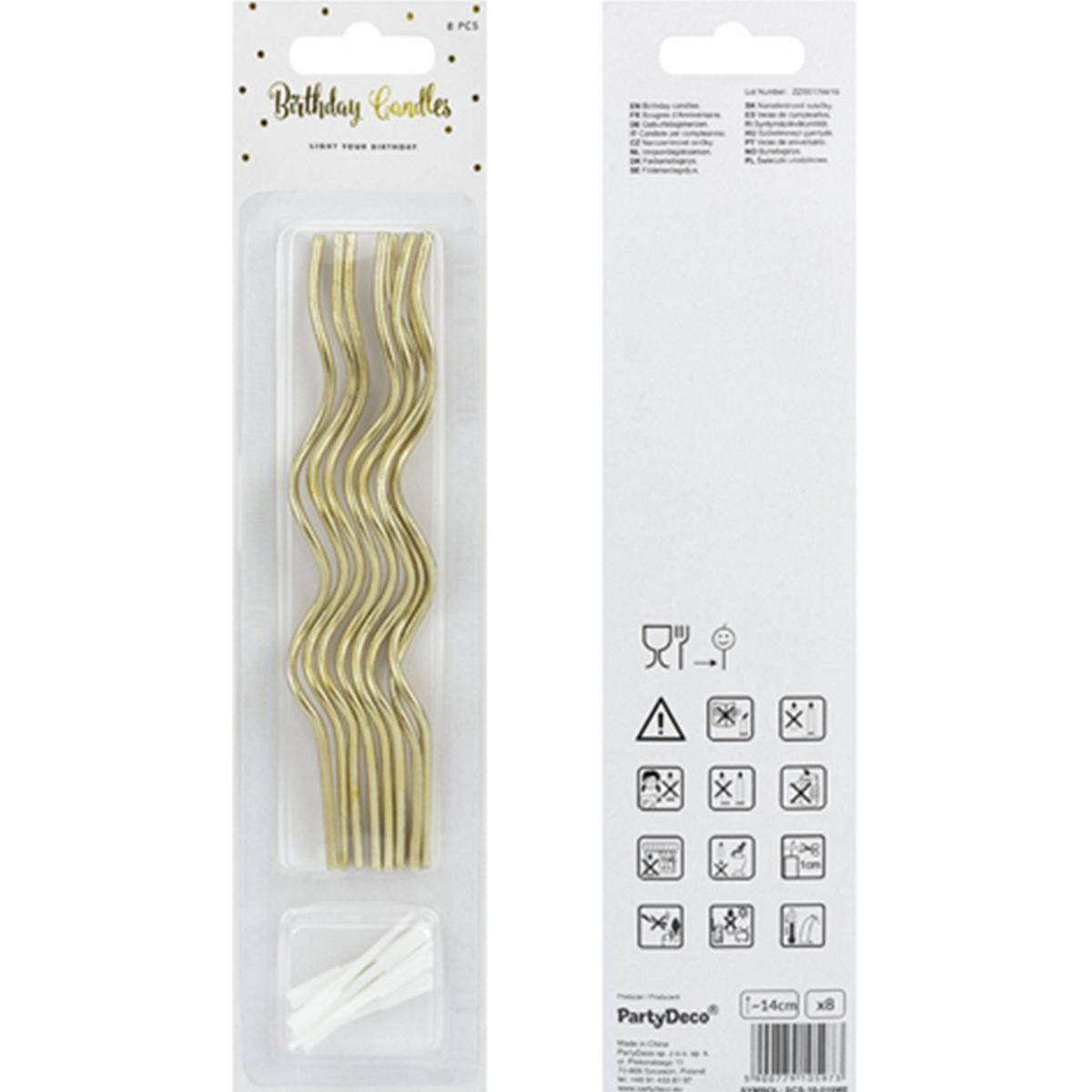 8 Kuchenkerzen XL mit Halterung - Curly - Gold