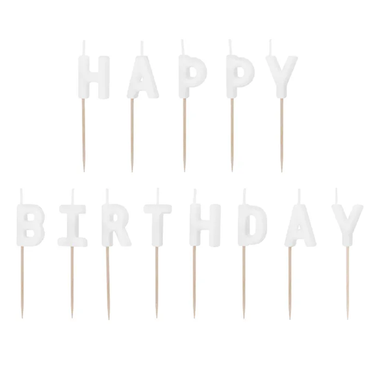 13 Kuchenkerzen - Happy Birthday - Weiß