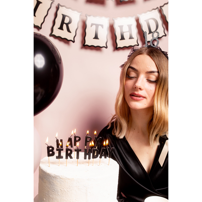 13 Kuchenkerzen - Happy Birthday - Schwarz