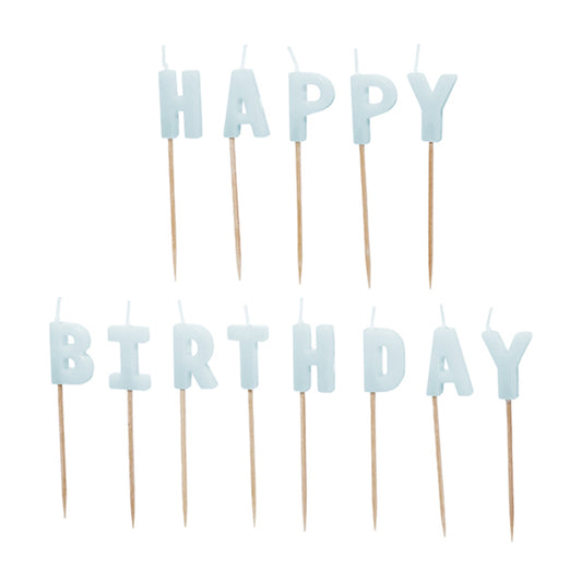 13 Kuchenkerzen - Happy Birthday - light blue