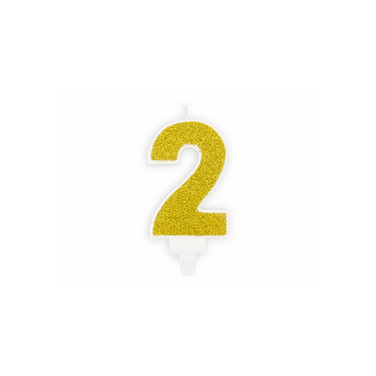 1 Kuchenkerze - Zahl 2 - Gold