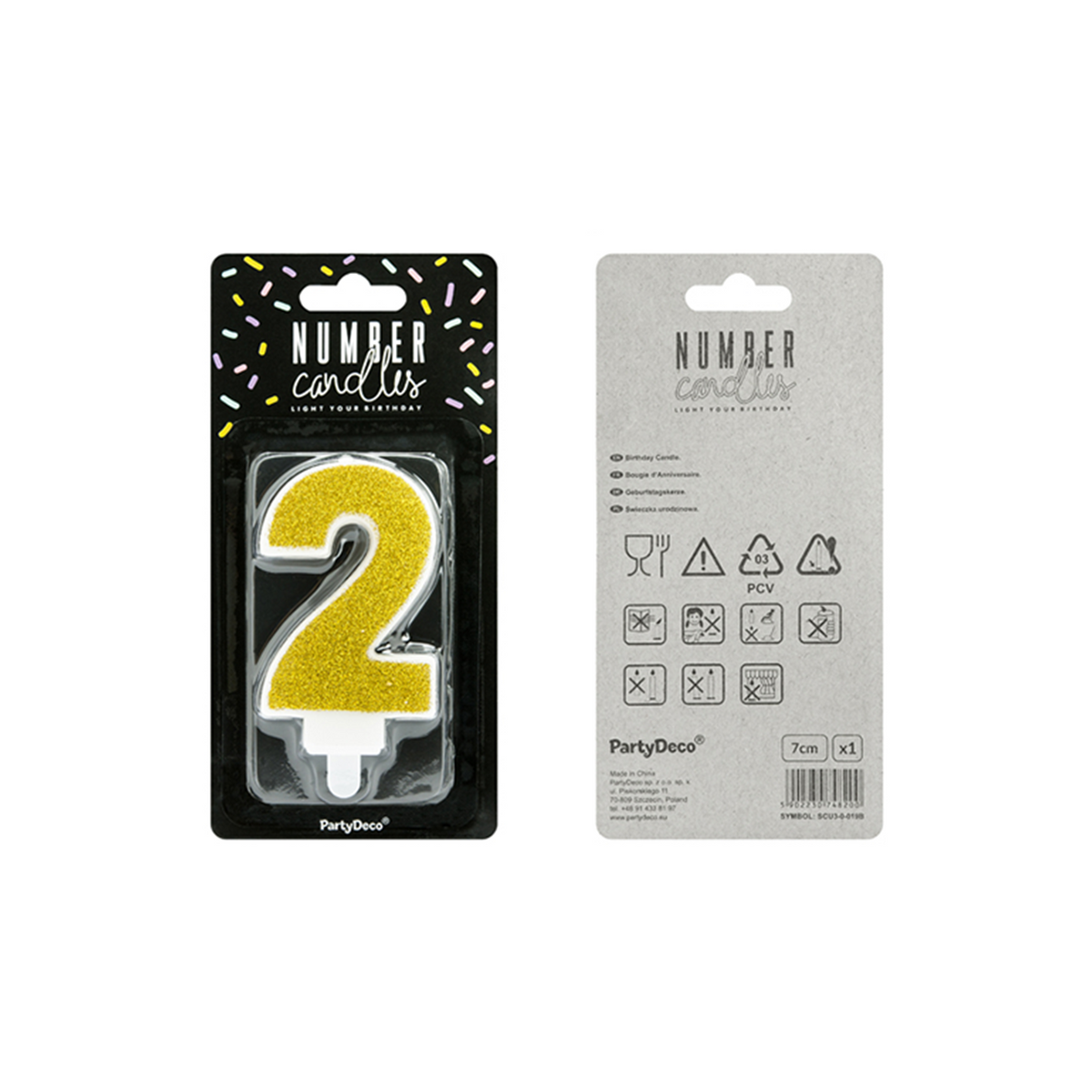 1 Kuchenkerze - Zahl 2 - Gold