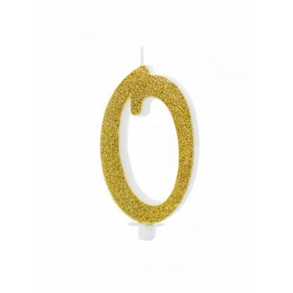 1 Kuchenkerze XL - Zahl 0 - Gold Glittery