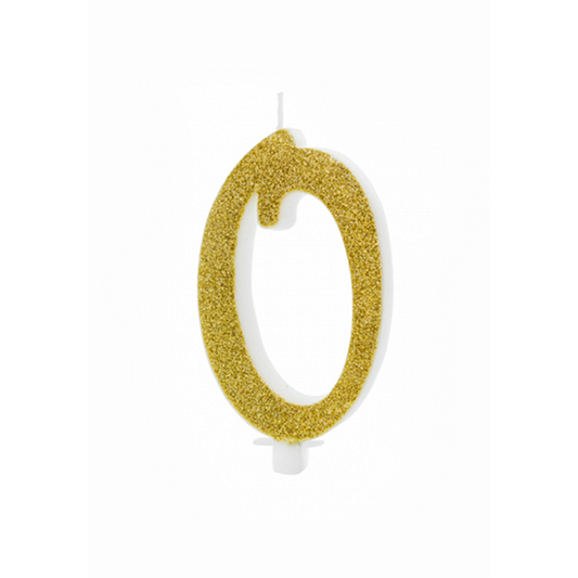 1 Kuchenkerze XL - Zahl 0 - Gold Glittery