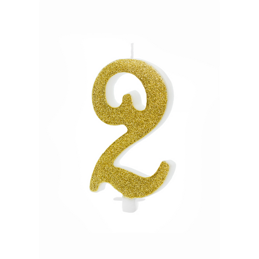1 Kuchenkerze XL - Zahl 2 - Gold Glittery