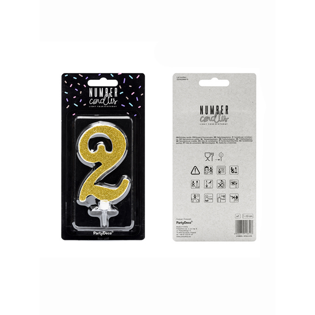 1 Kuchenkerze XL - Zahl 2 - Gold Glittery