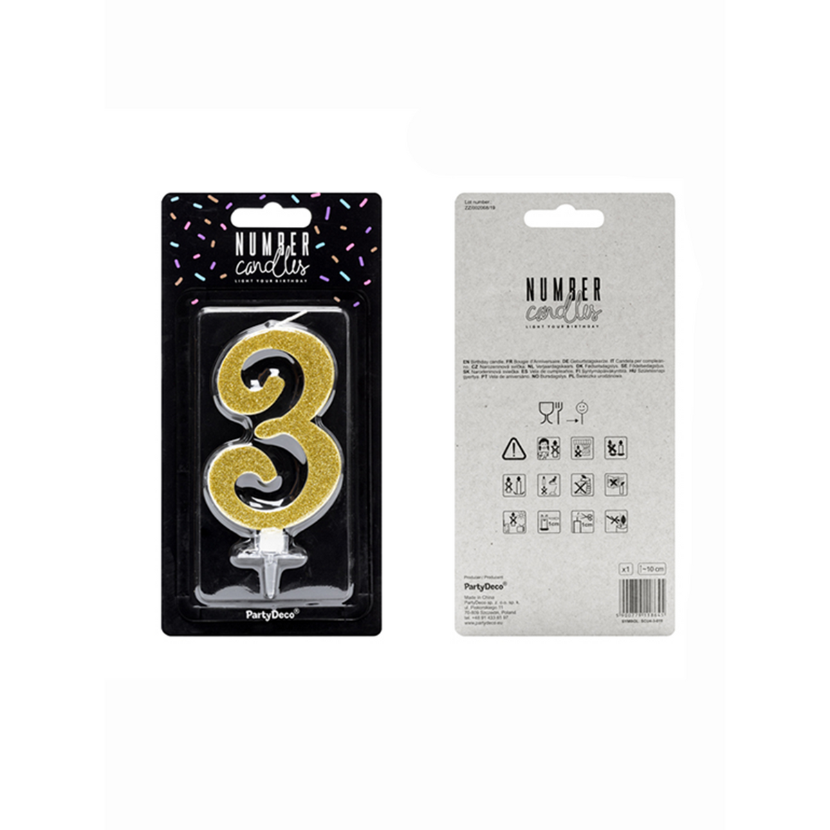 1 Kuchenkerze XL - Zahl 3 - Gold Glittery