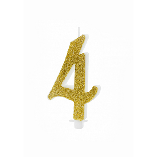 1 Kuchenkerze XL - Zahl 4 - Gold Glittery
