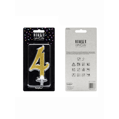 1 Kuchenkerze XL - Zahl 4 - Gold Glittery