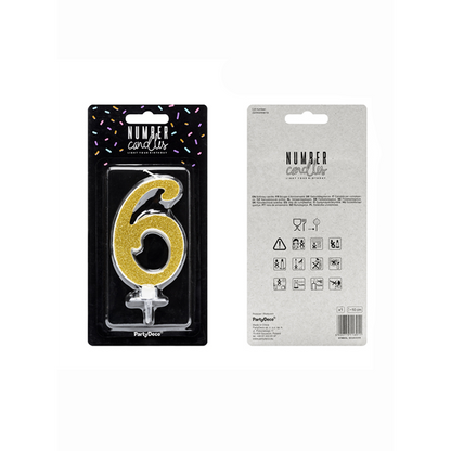 1 Kuchenkerze XL - Zahl 6 - Gold Glittery
