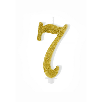 1 Kuchenkerze XL - Zahl 7 - Gold Glittery