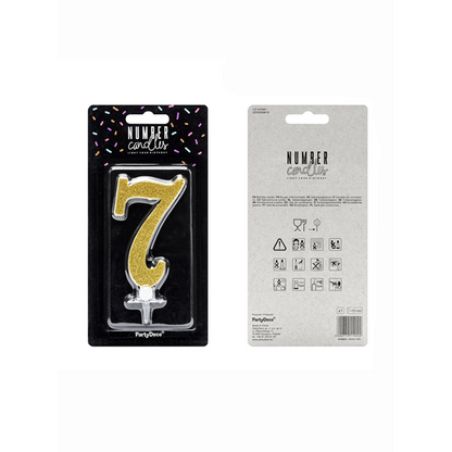 1 Kuchenkerze XL - Zahl 7 - Gold Glittery