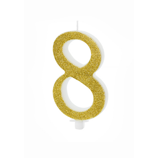 1 Kuchenkerze XL - Zahl 8 - Gold Glittery