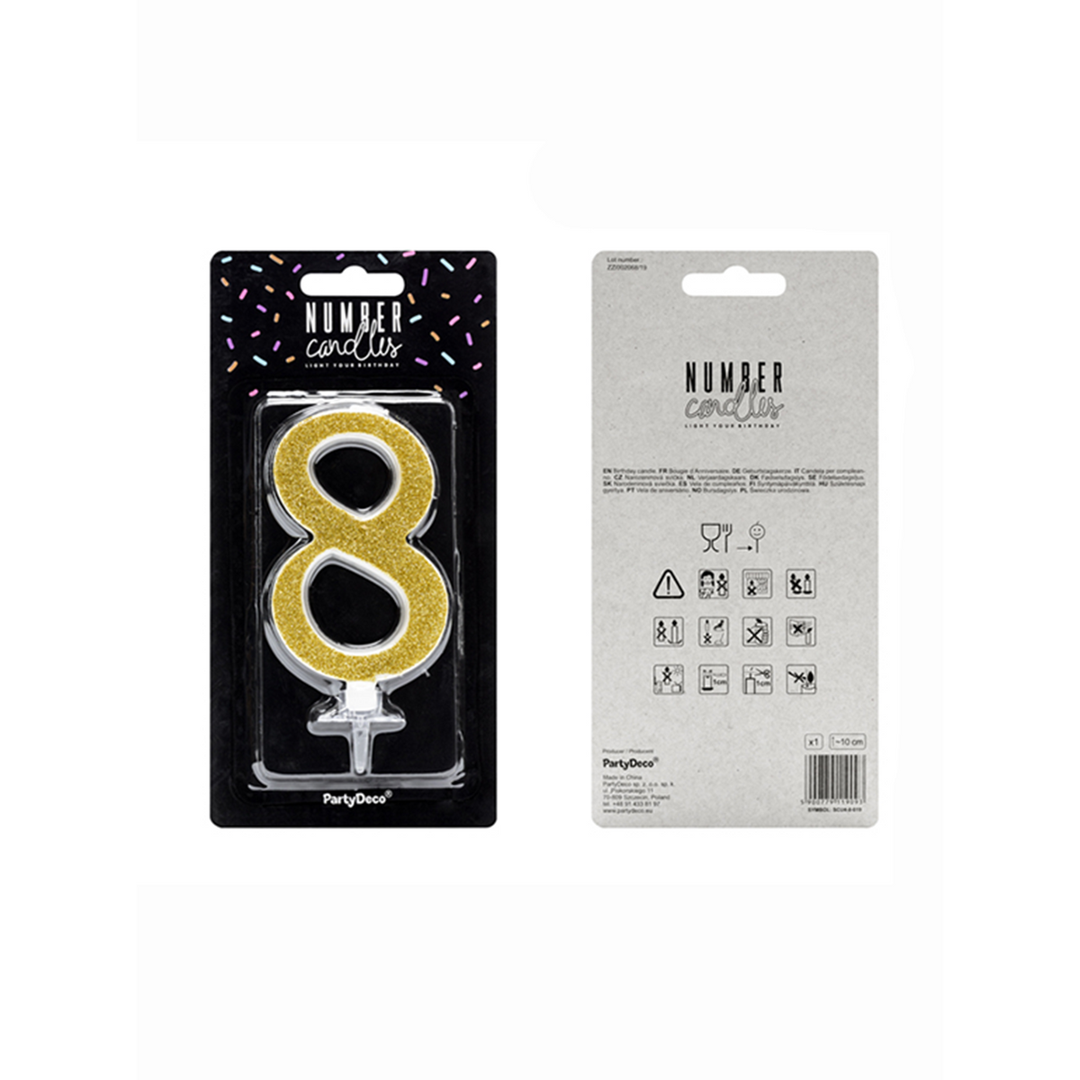 1 Kuchenkerze XL - Zahl 8 - Gold Glittery