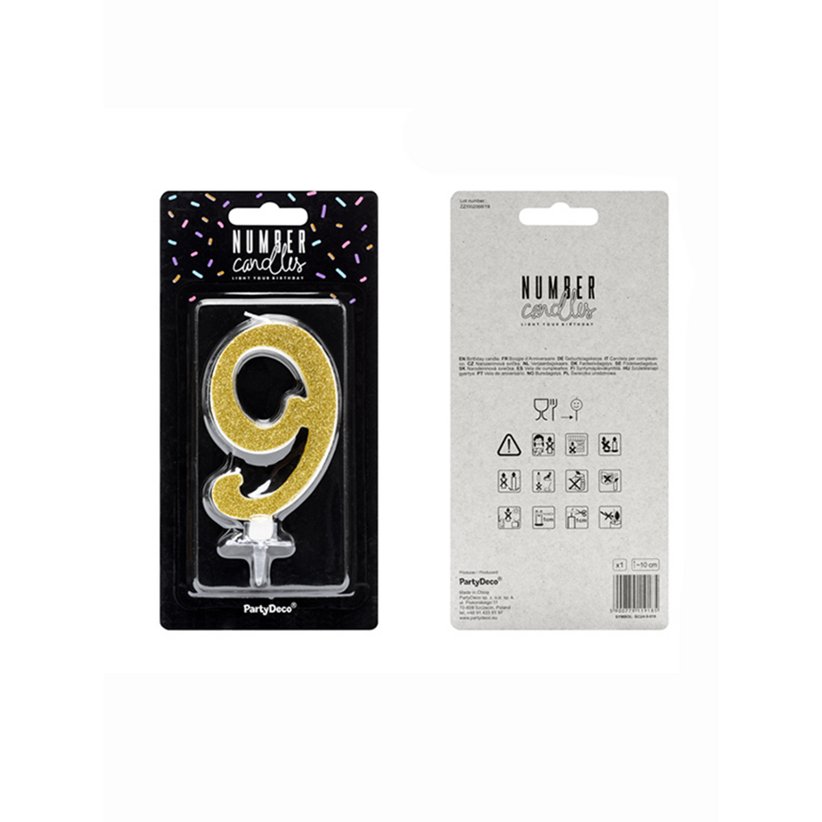 1 Kuchenkerze XL - Zahl 9 - Gold Glittery