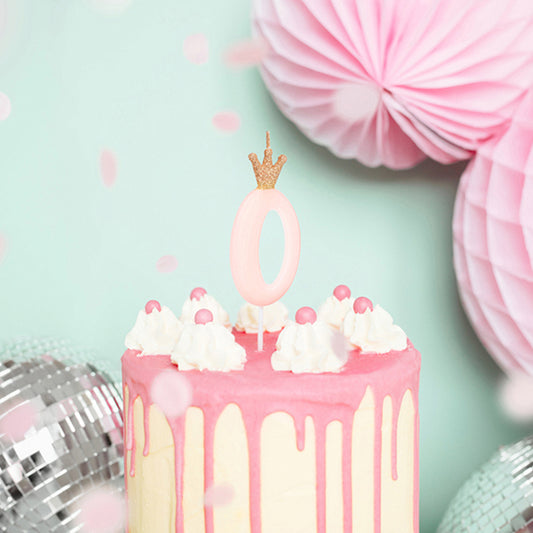 1 Kuchenkerze - Zahl 0 - Rosa mit Krone