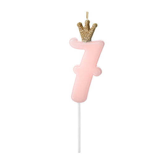 1 Kuchenkerze - Zahl 7 - Rosa mit Krone